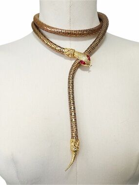 Vintage DL Auld Gold-Tone Snake Lariat Necklace Belt with Red Stone Eyes